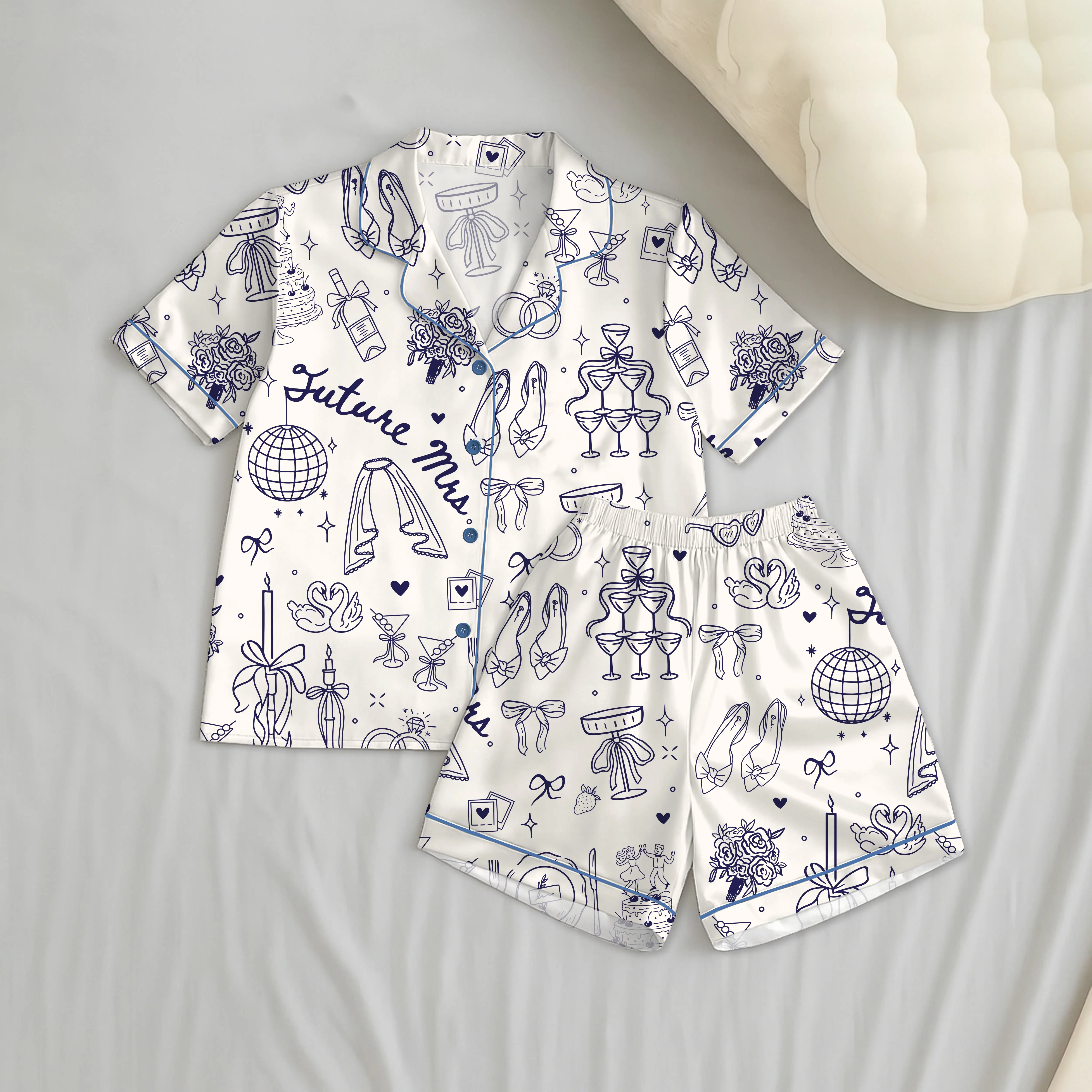 Women’s Future Mrs Bride To Be Gift In My Engaged Era Short Sleeve Satin Pajama Set, Pajama Engagement Pajamas for Bride, Satin Pajama Set