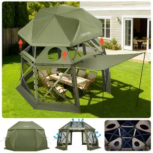 【FathersDayGift】VEVOR Pop up Gazebo Screen Tent, 13 x 13 ft, 13-Sided Spherical Camping Canopy Tent with Removable Top & Carry Bag, Quick-Set & Bite-Proof, Screen House Sun Shelter for 10-12 Persons, Green
