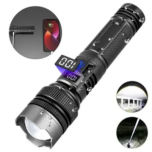 2-in-1 Strong Flashlight Power Bank - Digital Power Display, Rechargeable, Zoomable, 4X Waterproof, Dimmable High-Brightness Lighting Torch Light for Camping, Emergency, Black Mother's Day Gift, Flash Lights
