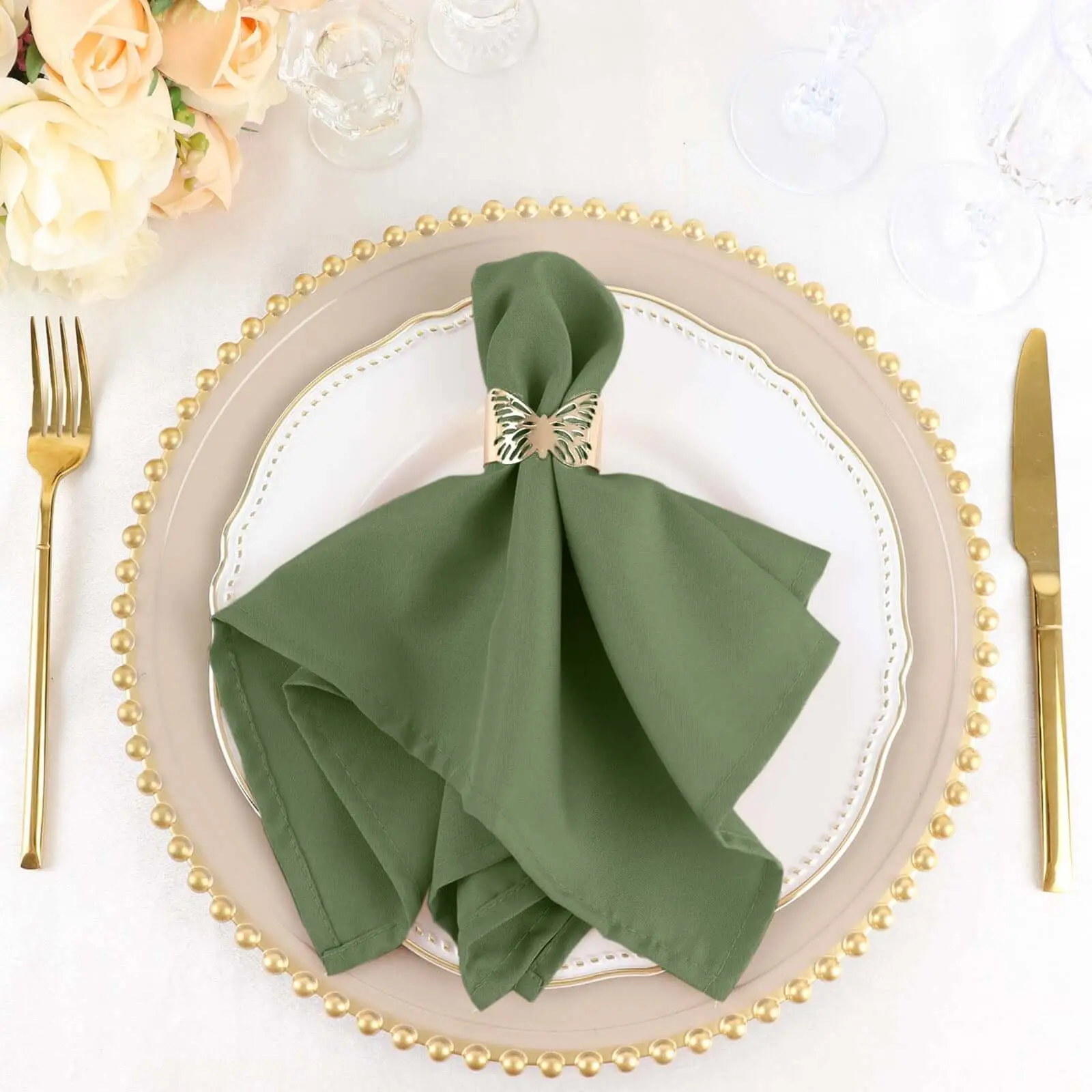 5 Pack Premium Polyester Square Table Napkins Cloth, 17"x17" Olive Green - Wrinkle Resistant, Easy-Care Kitchen Tableware for Banquet Use Fabric Napkins