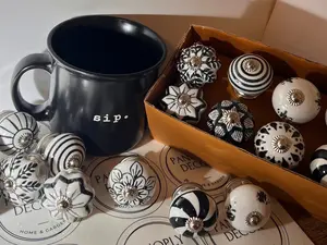 Ceramic Door Drawer Knobs, Blue/pink/black Hand Painted door knobs, Drawers Desks Cupboards Kitchen, Set of 10, Housewarming Gift