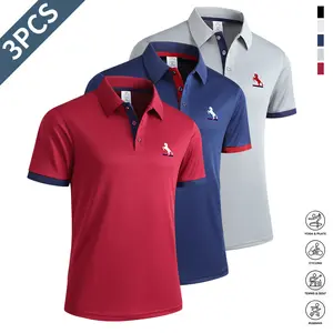 3-Pack men's tops summer short-sleeved polo shirts lapel contrasting stripes fashion casual wear