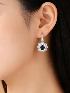 Elegant Palace Style Sapphire Blue Flower Earrings, Fashionable and Versatile, Perfect Gift, Stylish and Sophisticated Jewelry