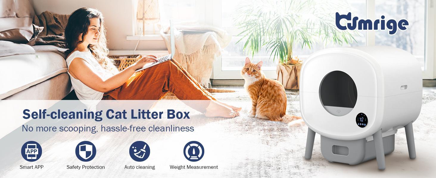 TAYACICY Automatic Self Cleaning Litter Box, Large Capacity Cat Litter Box Self Cleaning for Cats 2.2-33lbs, App Control,Safety Protection, 2 Roll Garbage Bags,White & Grey