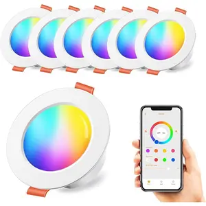 iLC 4 Inch LED Reccessed Downlights, 12W Bluetooth APP Controlled, RGB Color Changing, 2700K Warm White, 100W Equivalent, Recessed Ceiling Lights (6 Packs)