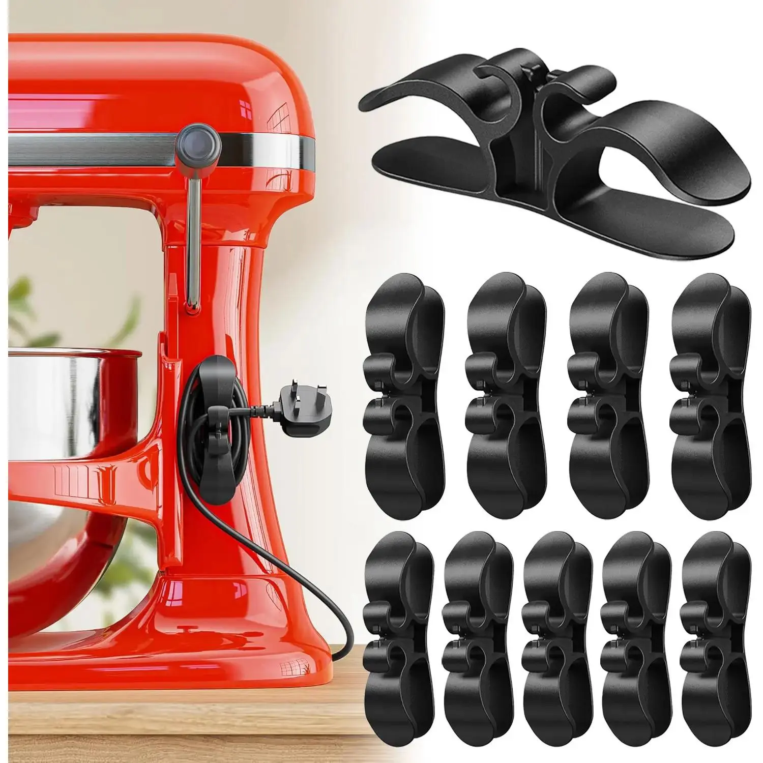[10-Pack] Appliance Cord Holder Hooks - Upgraded Cable Management with 3M Adhesive & TPR Silicone, Strong Stickiness for Coffee Machines, Air Fryer - Home Organizers Adhesive Hooks & Rails Essentials