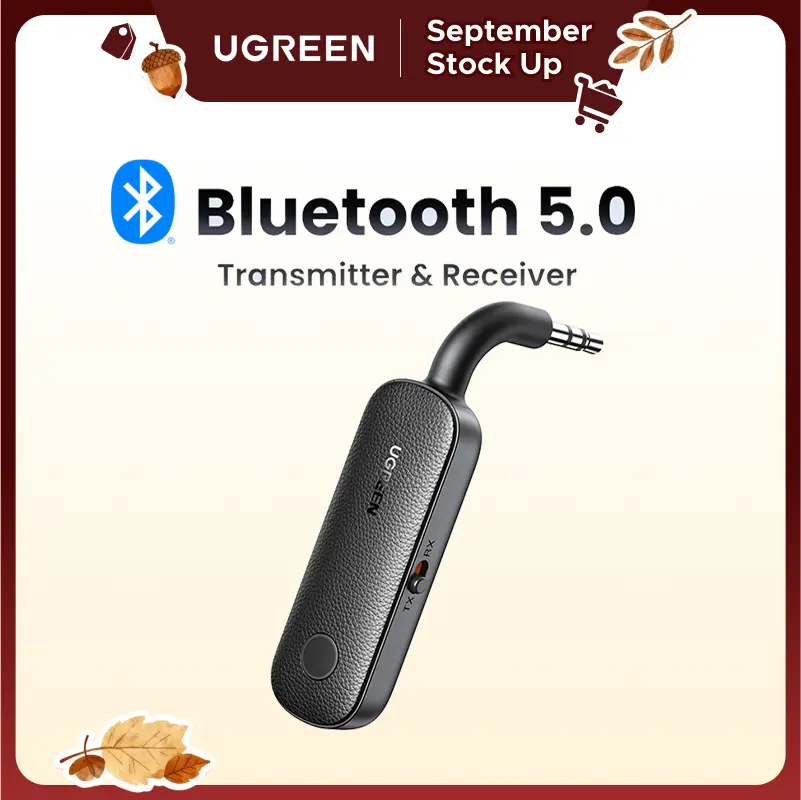 UGREEN 2-in-1 Dual Mode Wireless Bluetooth Transmitter Receiver Adapter - Compact Stereo Gadget with 3.5mm AUX, 2-BT Device Connection, 5.5 Hours RX, Portable Plug-In Auto Accessory for AirPods/Headphones/TV,tiktokshopstockup