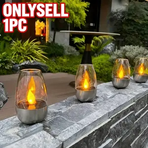 1/6pc Solar Outdoor Candle Light, Outdoor Garden Lantern - Battery Holder LED Night Light, 600mAh Battery, Charging-free Candle Light, Suitable for Indoor Desktop Step Decoration, Outdoor Garden Lawn, Party Decoration