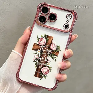 Jesus Christian Quote Phone Case for iPhone 17 16 15 14 13 12 11, “I Can Do All Things Through Christ” Aesthetic Floral Cross Cover DDSJ260627008