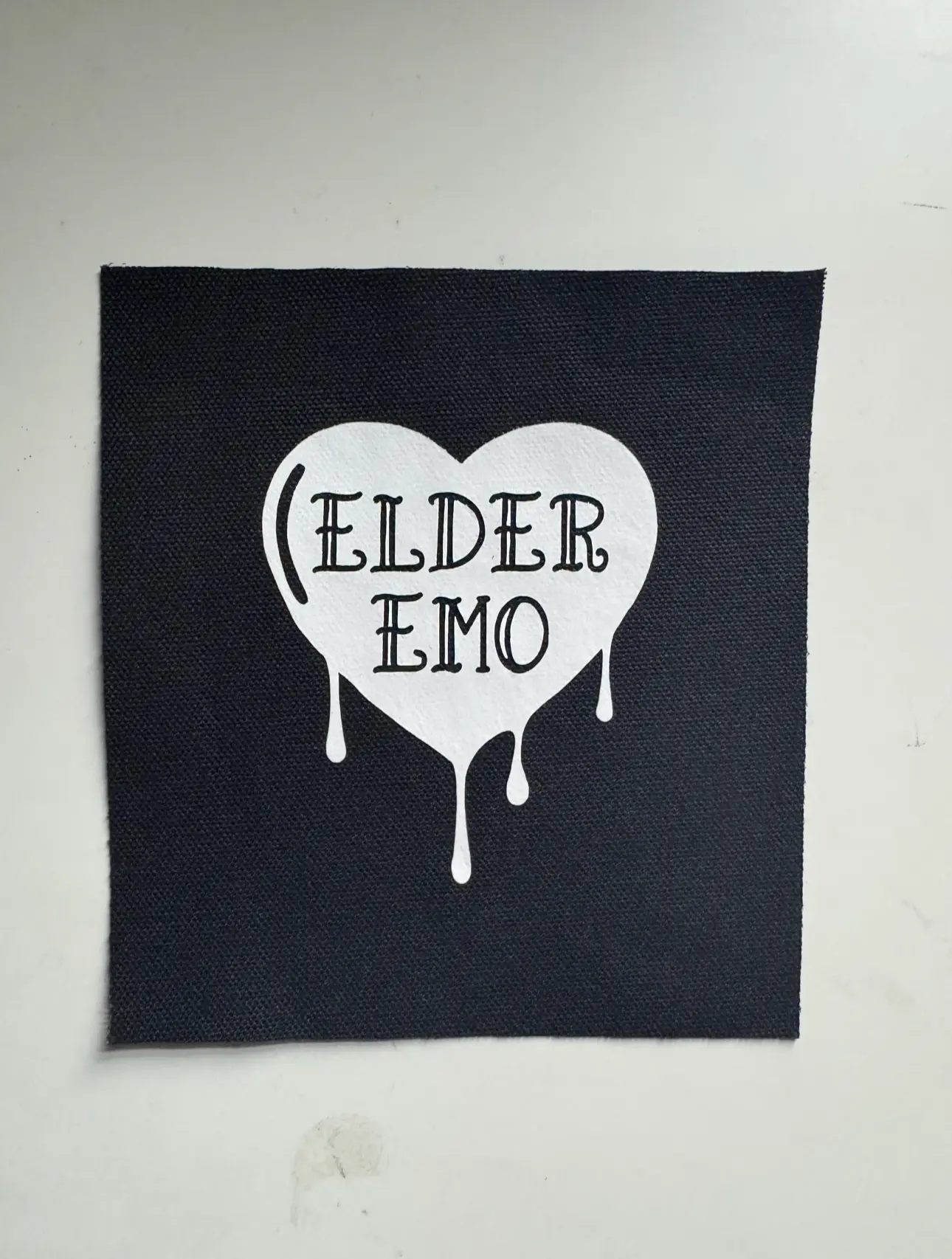 Elder Emo Dripping Heart Patch | Tattoo Style Canvas, Punk Alternative (6x5 Inch)