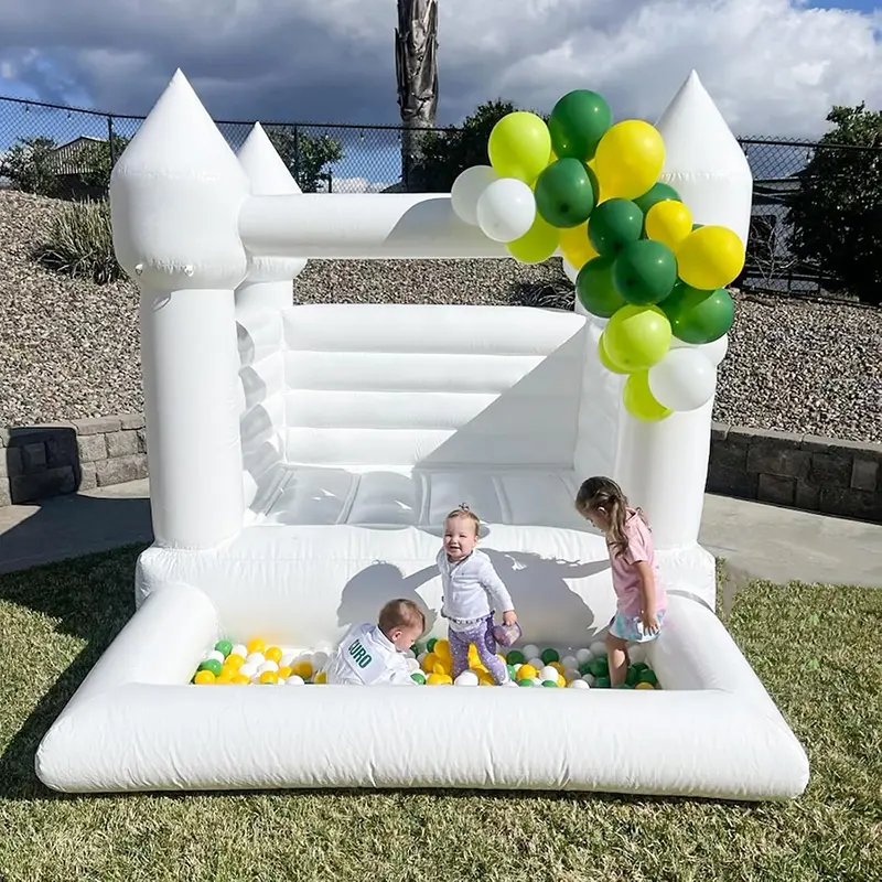 100% Vinyl PVC White Inflatable Bouncy House Jumping Castle - Kids’ Unisex Playground Equipment with Ball Pit, Air Blower, Repair Patch, Ideal for Birthday Parties, School, Sports Events, Commercial Rental Decorations