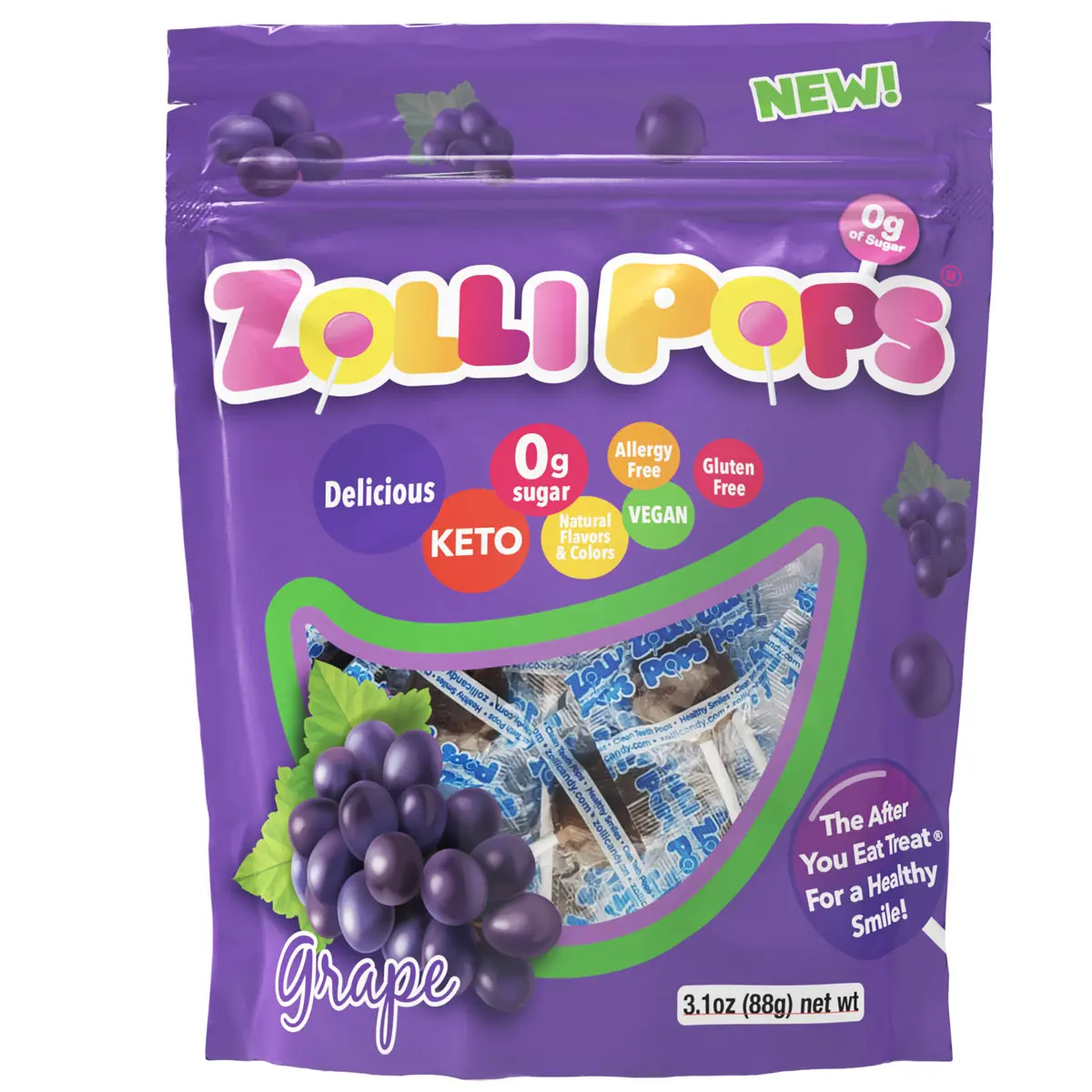 Zollipops Grape Lollipops - Zero Sugar, Allergy Friendly, Gluten Free, Dye Free, Diabetic and Keto Friendly Delicious 3.1oz