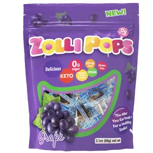 Zollipops Grape 3.1oz Pouch Delicious, Zero Sugar, KETO, Gluten Free, Vegan, Allergy Friendly, No Artificial Dyes, Kosher Candy Snack Sweet