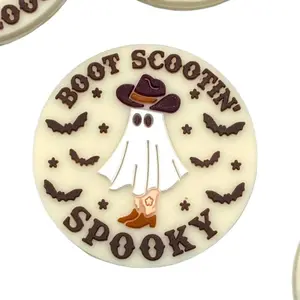 1pc Boot Scootin Spooky Silicone Focal Beads - Western Theme Ghost with Cowboy Hat DIY Supplies Halloween Bats