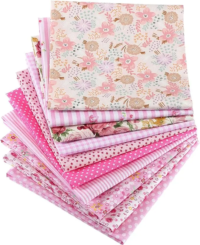 10 Pieces 20 x 20 Inch Cotton Fabric Quilting Floral Patchwork Pink Fabric Square Bundles Fabric for Sewing DIY Crafts Handmade Bags Clothing, Various Patterns