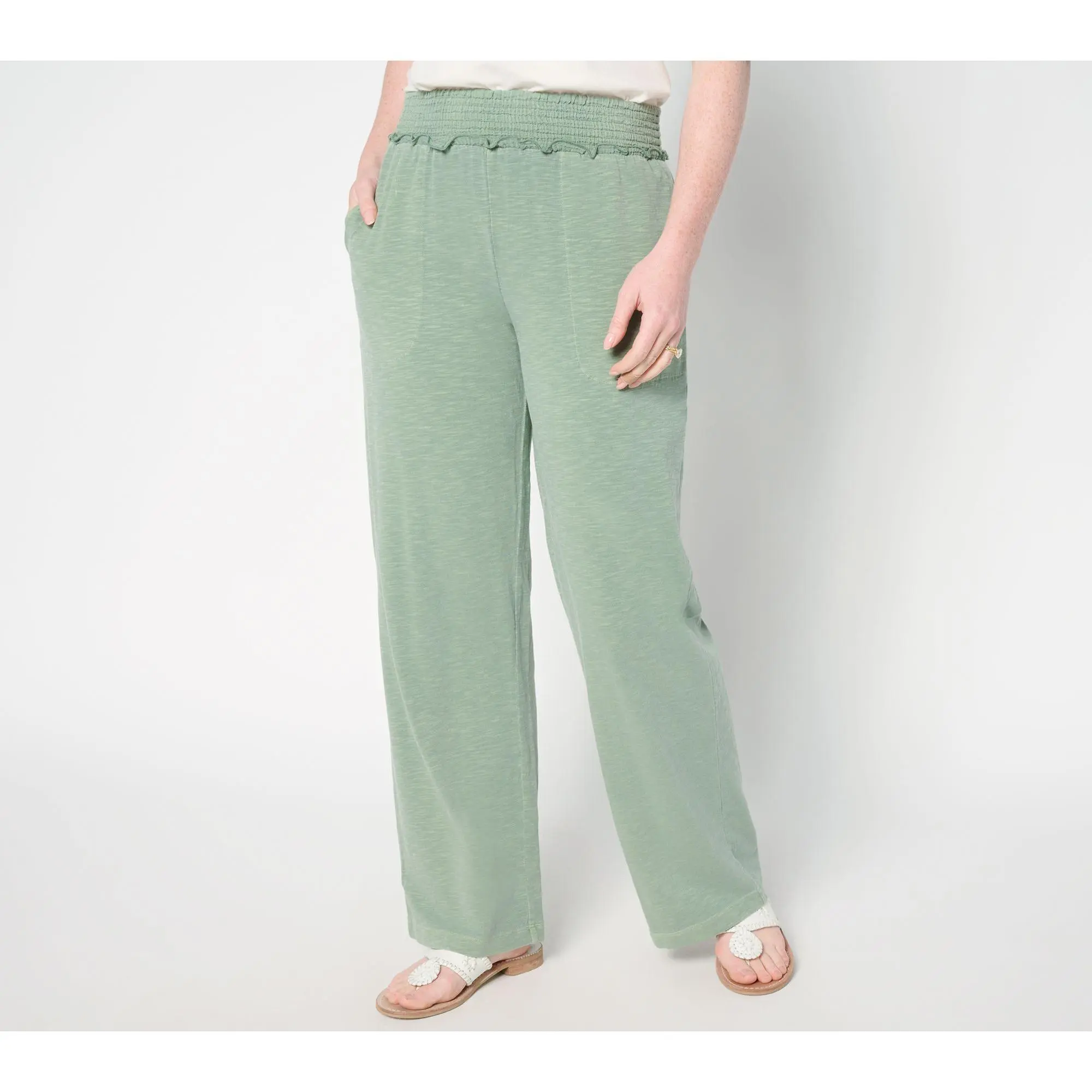 AnyBody Regular Slub Jersey and Gauze Mixed Wide Leg Pants