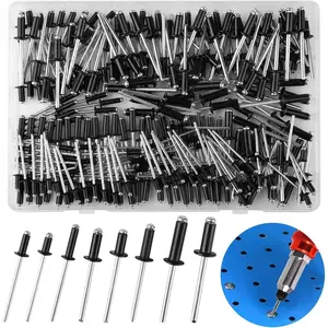 240 Pieces Large Flange Blind Rivets, Aluminum Blind Rivets with 8 Sizes, Practical Blind Rivets Set, Black Rivets for Storage Box, Metal Tube, Sheet Metal Assembly, Furniture