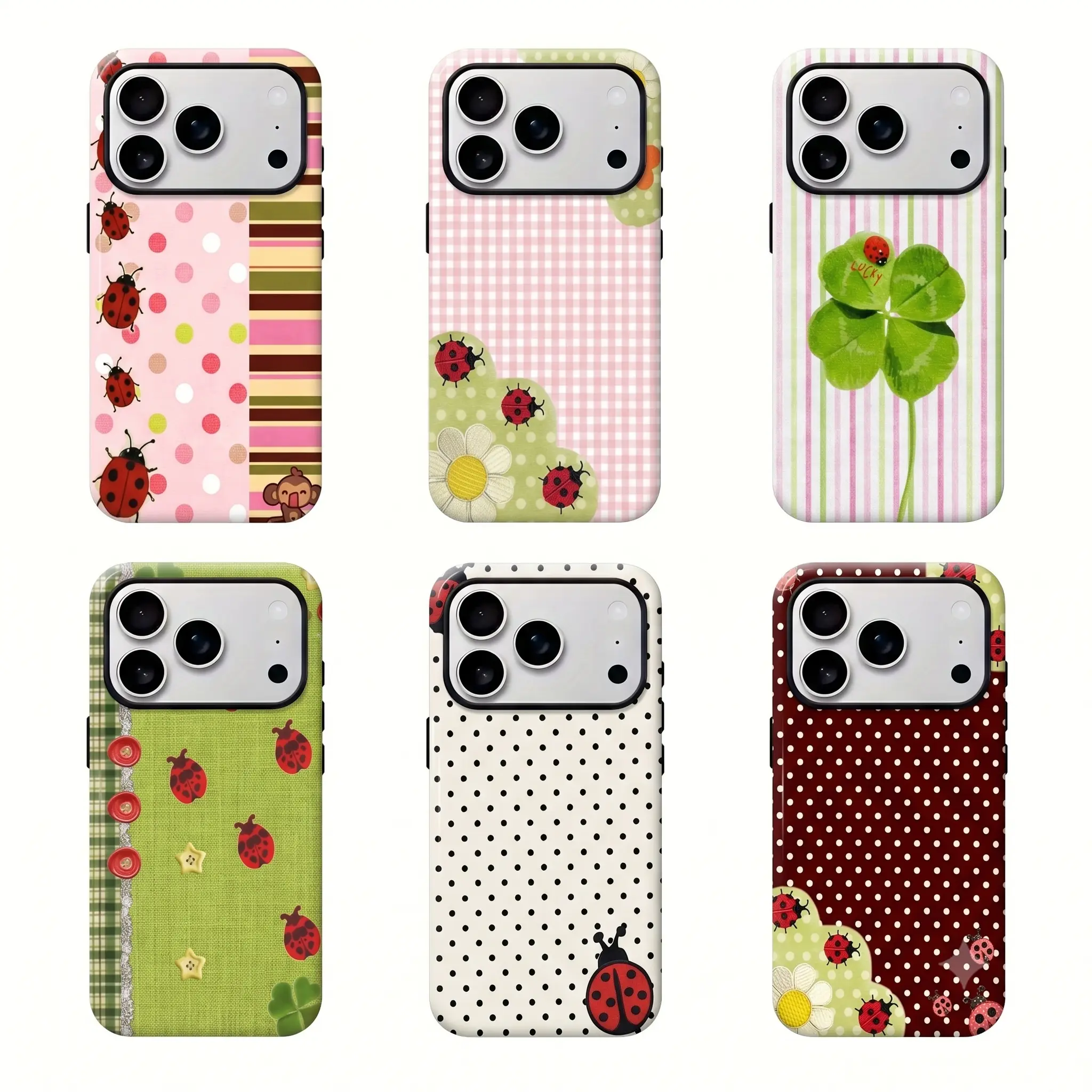 Seven-spot ladybug Print Phone Case, Two-In-One Protection, Fits iPhone 17 16 15 14 13 12 Pro, Samsung Galaxy S25 S24 S23 S22 Ultra Series