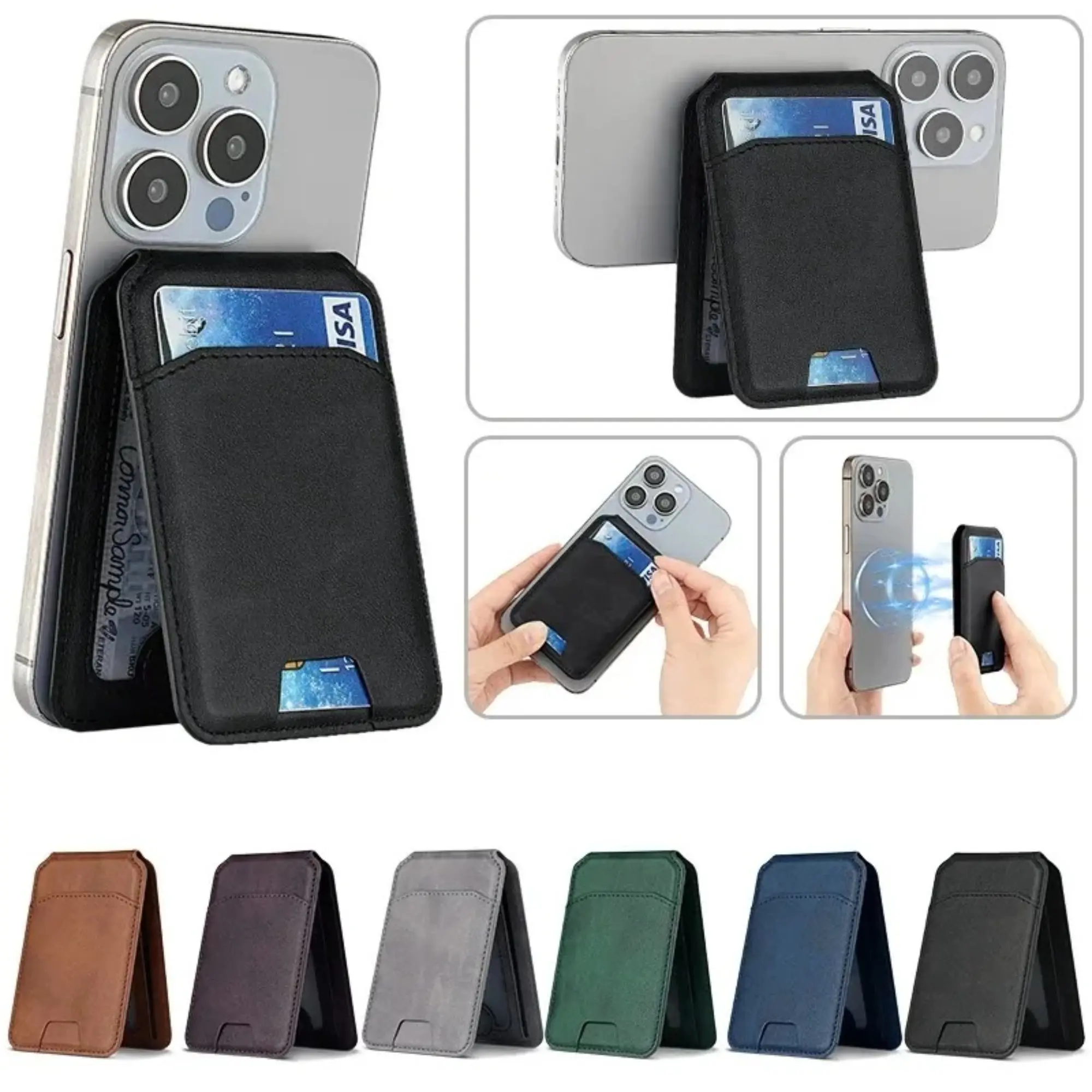 Premium Leather MagSafe Magnetic Cellphone Case for iPhone 16/15/14/13/12 Pro Max - Accessories with Card Holder, Adjustable Stand, RFID Blocker Protector, Magsafe Fit