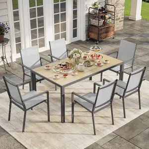 【2 Packages Shipping】GIZOON Patio Table and Chairs Set for 6 Outdoor Dining Set Includes 59.5" Rectangle Patio Table with Side Umbrella Hole and 6 Textilene Fabric Patio Chairs for Courtyard Backyard Pool