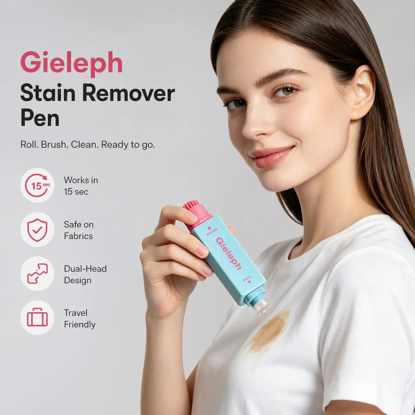 Gieleph Instant Stain Remover Pen for Clothes& Bags, Portable Dual-Head Cleaning Pen for Coffee, Oil & Makeup Stains