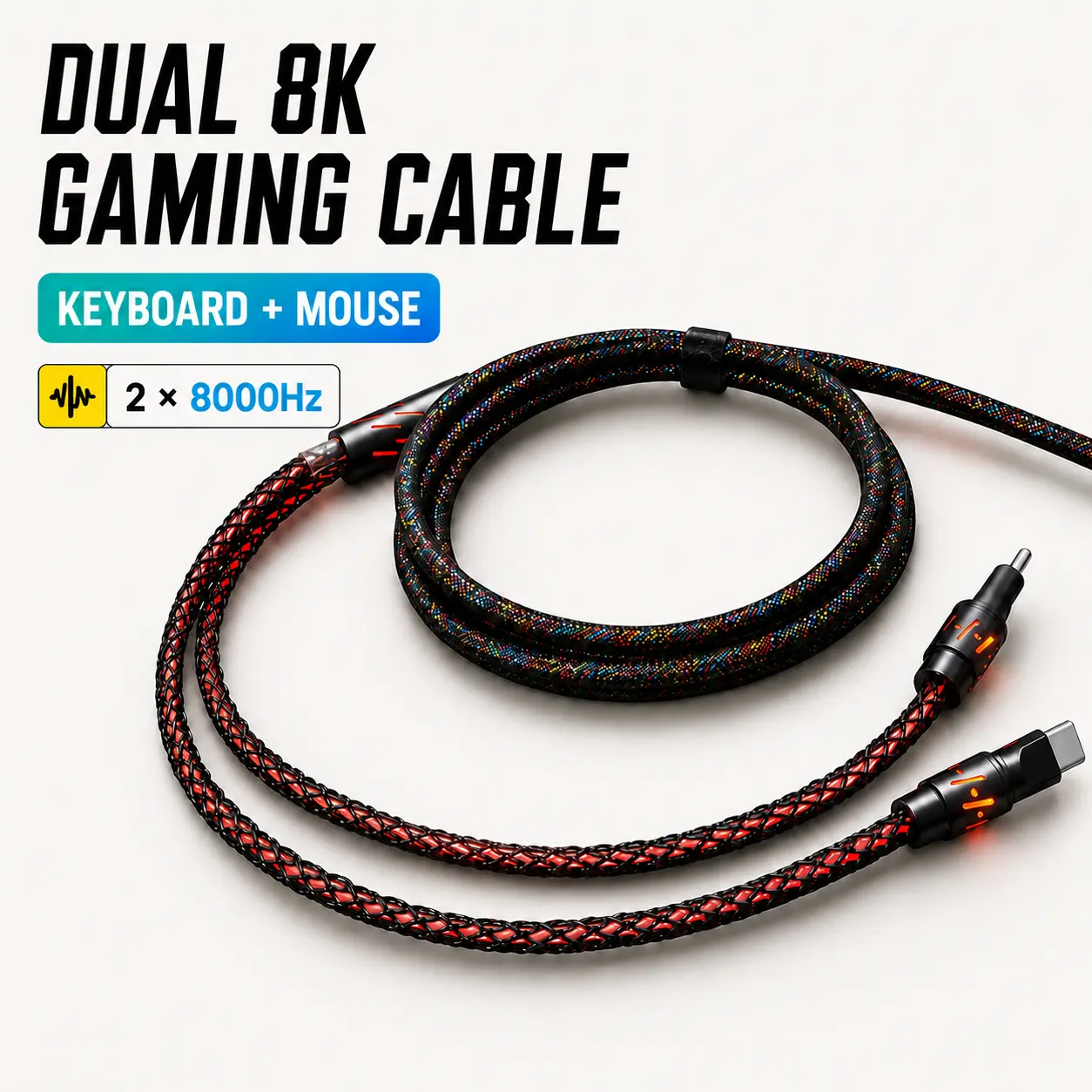 Coiled Aviator USB-C Cable - Dual 8K Detachable Braided Accessory with USB-C Connection for Mechanical Keyboards, Mice, Gamers’ Desk Setups