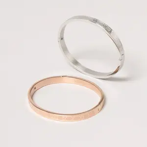 Roman Numeral Engraved Bangle Bracelet