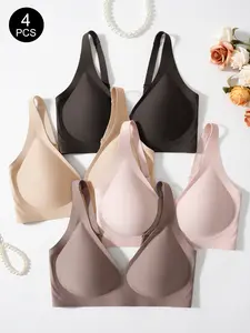 1/4 Pcs Jelly Bra, Sexy Push-Up Wireless Leopard Print, Medium Support, Slim-Fitting, 3/4 Coverage, All Seasons Women's Bras