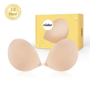 Niidor [2.0] Fabric Adhesive Bra, Instant Lift, Comfortable with Front Closure, Strapless, Invisible Push Up, Reusable for Backless Dress, Outfit Enhancer, Perfect for Dresses, Tops, Bikinis, Minimalist Basic Nude&Black