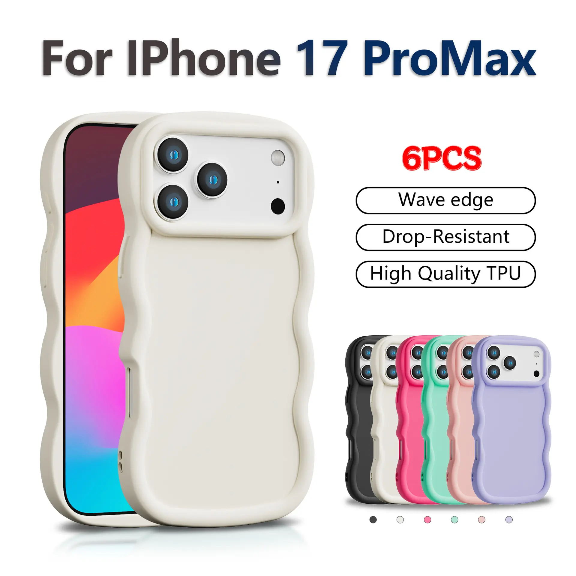 (6PCS)Buy 1 Get 6 Pcs Macaron Wavy TPU Phone Case Set, Shockproof Soft Protective Covers Full 6 Candy Colors Compatible with iPhone 17 16 15 14 13 12 Series Anti-Fingerprint Drop Protection Phone Shell Pack