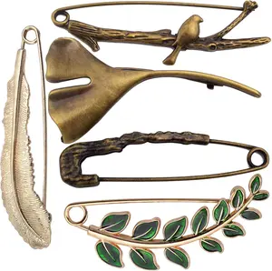 5pcs 5 Styles Extra Large Safety Pins Vintage Alloy Brooches Safety Pins Heavy Duty Quality Lapel Pins for Scarf Blankets Skirts Kilts Knitted Fabric Crafts