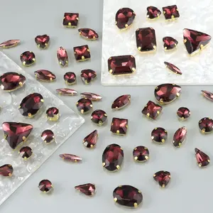 50pcs Mixed Size Wine Flatback Rhinestones, Sewable for DIY Jewelry Making, Bowknots, Clothing Decoration, Knitting Materials