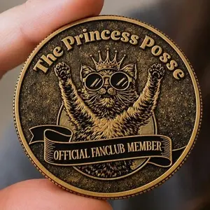 Princess Posse Metal Coin, Dungeon Crawler Carl Challenge Coin, LitRPG Fantasy Collectible, Funny Cat Gamer Gift for Book Lovers