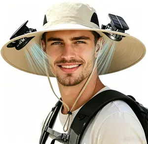 2026 New Wide Brim Solar-Powered Sports Outdoor Hat with 2 Fans, Waterproof for Hiking, Fishing, Male Adults, Father Gifts, Sports Outdoor Hats