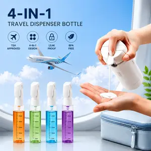 4-in-1 Travel Dispenser Bottle TSA Approved, Leak Proof Refillable Toiletry Organizer for Shampoo, Lotion & Conditioner