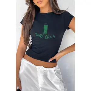 [Sale Up To 50%] Split the G St Patrick's Day Baby Tee, Funny Beer Crawl Shirt, Y2K St Paddys Crop Top, Cute Lucky Girl Irish TShirt, Saint Pattys Parade