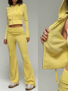 Women's Hooded Sweatshirt & Pants Set with Pockets, Essential Casual Daily Wear, Comfortable Long Sleeve Top & Elastic Waist Bottoms Combo, Knit, Womenswear