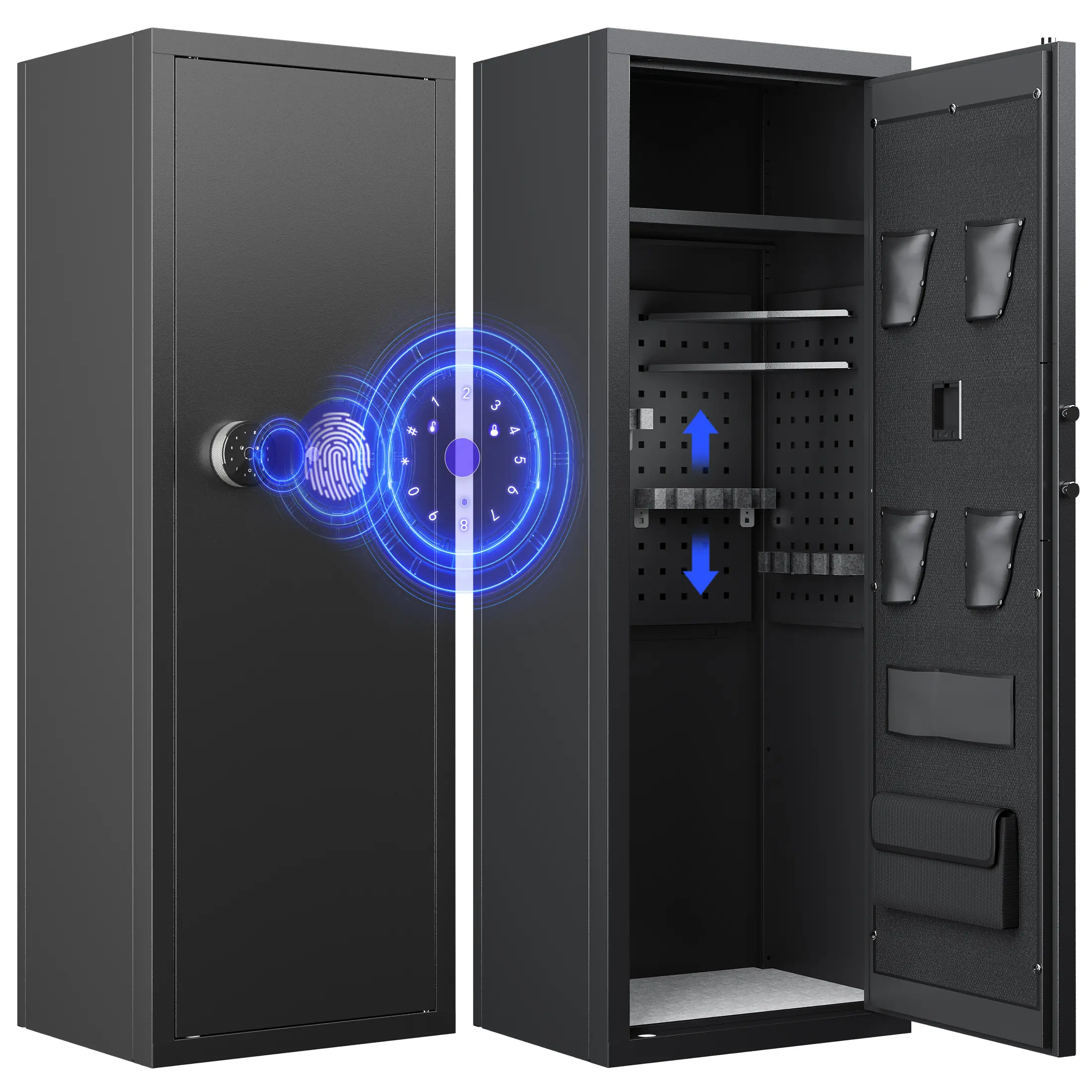 KAER 12-16 Gun Safe - Biometric Gun Safe for Rifles and Pistols Large Fingerprint Rifle Safe Home Gun Cabinet for Shotguns with Digital Keypad, Removable Shelf, Gun Racks (Unassembled)