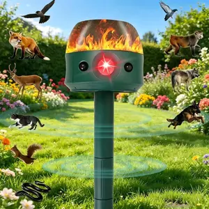 Upgraded 360° Solar Animal Repellent — Outdoor Ultrasonic Flame Effect LED Flashing Light with Human Motion Sensor for Cats, Mice, Rabbits, Deer, Raccoons, and Birds; Suitable for Gardens, Yards, Lawns, and Patios