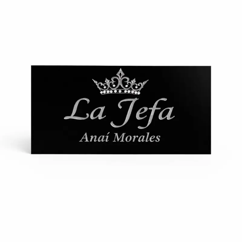 La Jefa Sign - 7x3" Custom Engraved Acrylic Name Plate for Modern Workspaces - Refined Desk Accent with Polished Edges