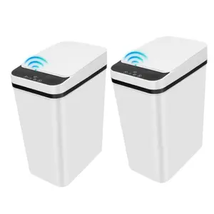 2 Pack Bathroom Trash can,Touchless Trash Can,Automatic Motion Sensor Trash Bin with Lid,2.4 Gallon Garbage Can, Kitchen, Bathroom, Office, Bedroom Trash can (White+White)