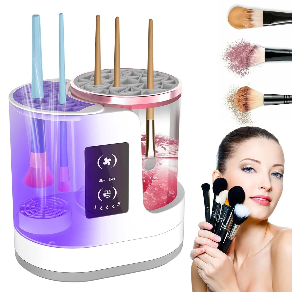3 IN 1 Electric Makeup Brush Cleaner, Automatic Makeup Brush Cleaner with Makeup Brush Dryer, Portable USB Deep Cleaning for All Size Beauty Makeup Brush Set,Blush Brush,Sponges