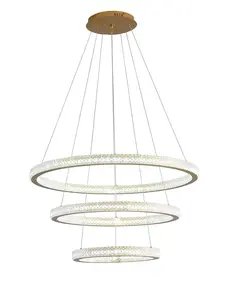 3-Lights Gold LED Remote Control Tiered Chandelier