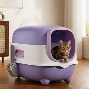 Enclosed Cat Litter Box with Shovel-enclosed cat litter box with odor control function - fully enclosed design, suitable for large cats, kittens and multi-cat families non-stick  design
