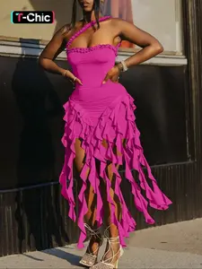 Women's Solid Color Ruffle Trim Frilled Dress, Fashion Casual Fabric Sleeveless Dress for Daily Outdoor Wear, Ladies Clothes for All Seasons, Embellished Dress