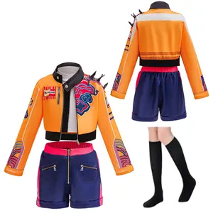 Kpop Girl Devil Pop Singer Embroidered Coat Top Shorts and socks 4-piece Hunter Sets Halloween Stage Set Carnival Girl Clothes