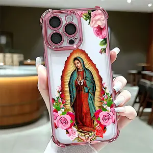 Virgin Mary flower Four Corner Airbag Anti-Collision Electroplated Soft&Flexible TPU Silicone Phone Case For iPhone 17 Pro Max AIR 16 15 14 13 12 11 Plus XSMAX Cases Durable|Shockproof|Full Camera Protection|Gift For Men Women summerwins