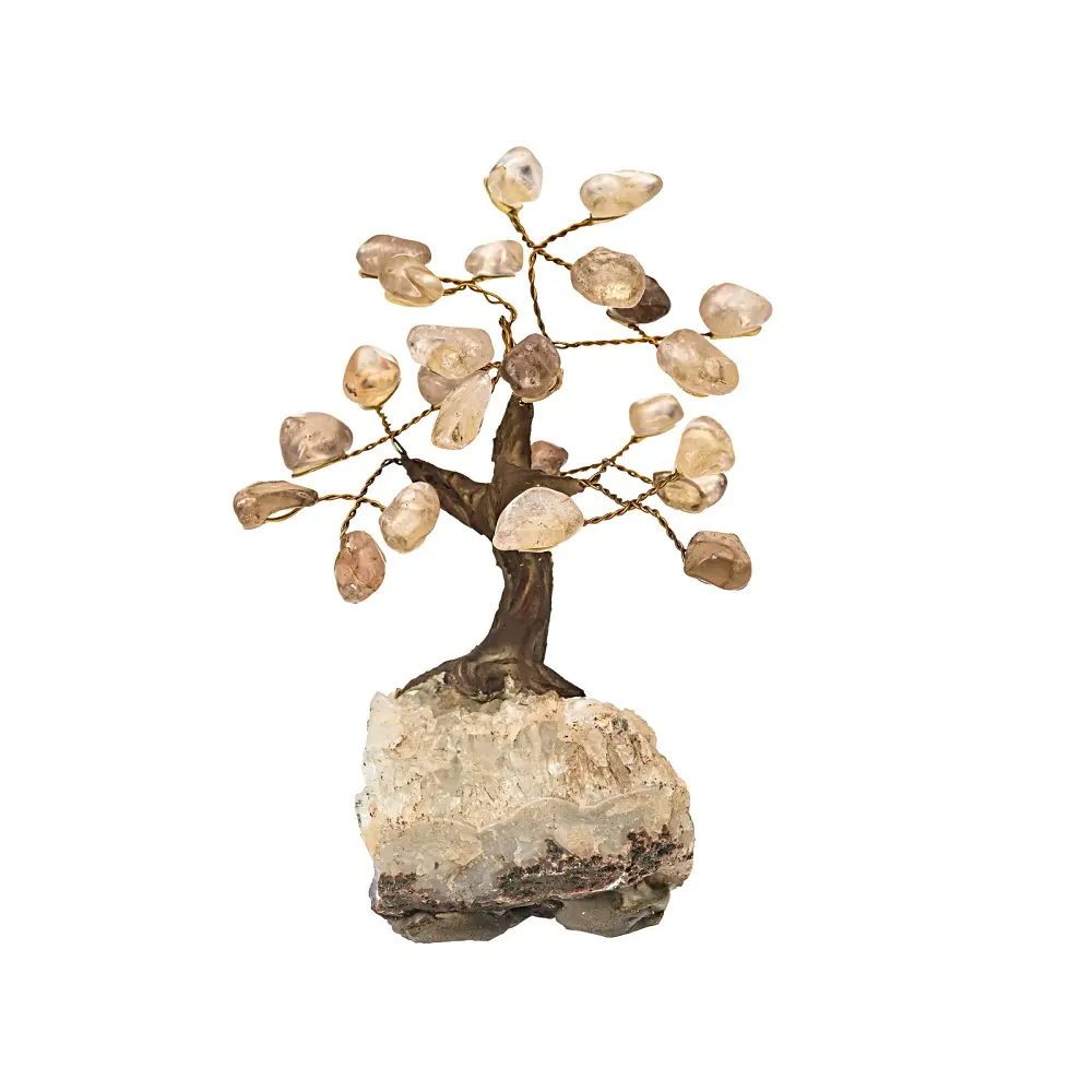 JTV Smoky Quartz Gemstone Tree with Quartz Stone Base, Compact Nature Theme Decor for Room Decor