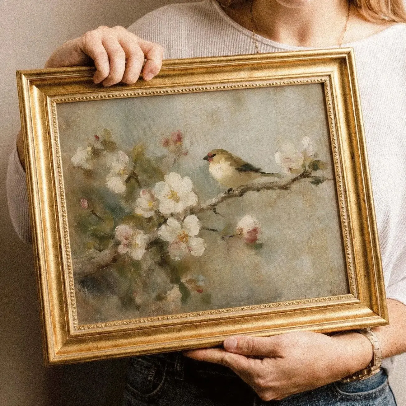 Vintage Bird Cherry Blossom Art Print, Antique Spring Floral Cottagecore Decor 9