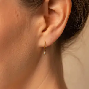 Ericka Diamond Huggies - Dainty Diamond Charm Earrings - Minimalist Huggie Hoop Earrings - Crystal Jewelry - Gift for Her